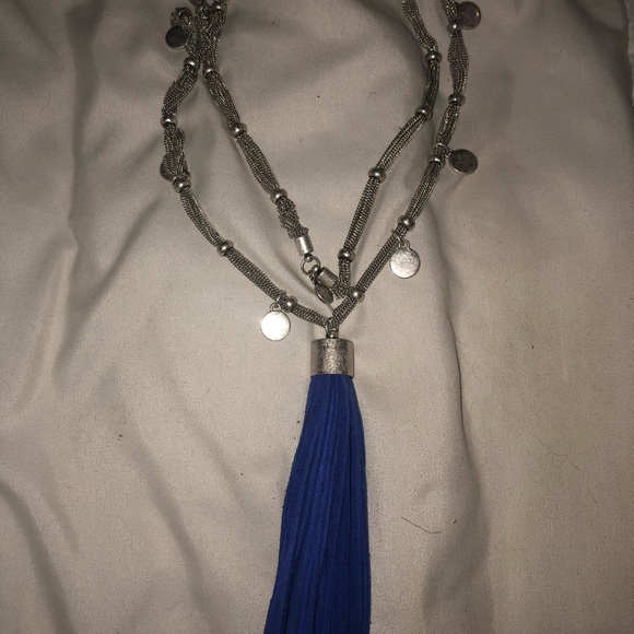 Blue (cobalt blue ) and silver tassel necklace - Picture 2 of 2